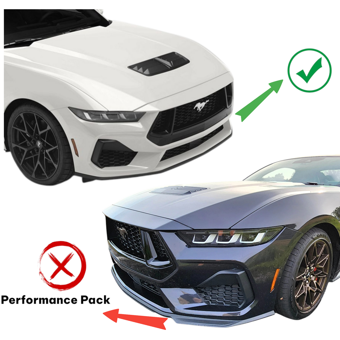 JSD 3-Piece Chin Spoiler for 2024 Mustang GT, EcoBoost Without PERFORMANCE PACK, Real Carbon Fiber