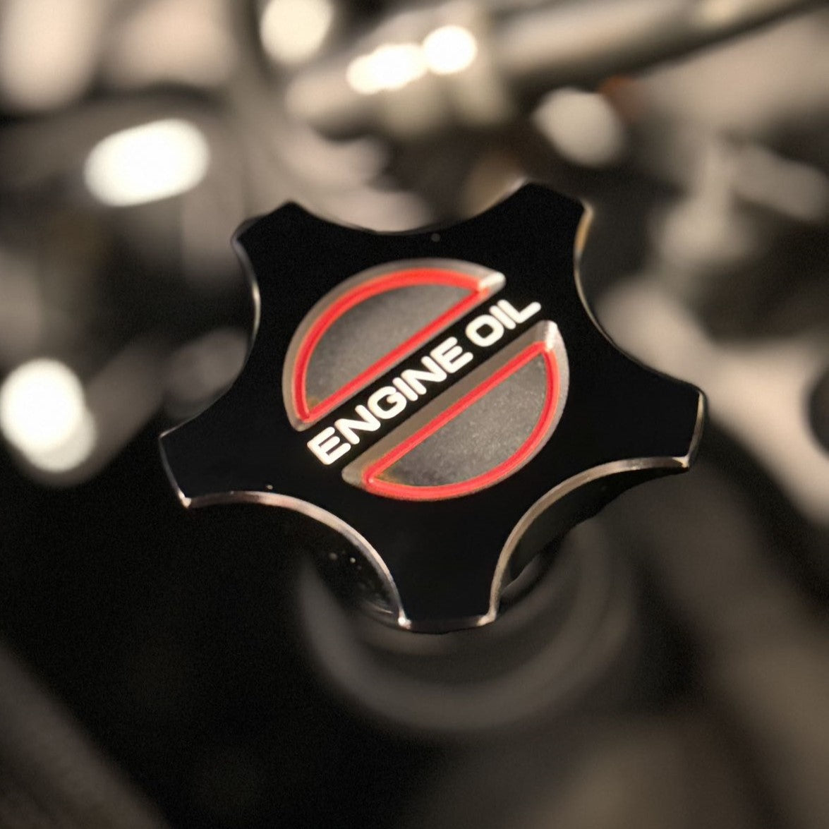JSD Space Billet Aluminum Engine Oil Filler Cap Cover for Ford Mustang 2018+ GT; Dark Horse,2020-2022 Mustang GT500, Anodized Black
