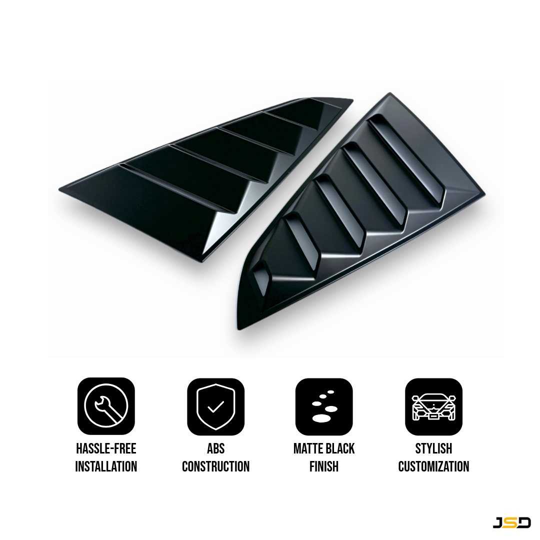 Vintage Quarter Window Louvers for 2024+ Mustang Fastback by JSD, Matte Black