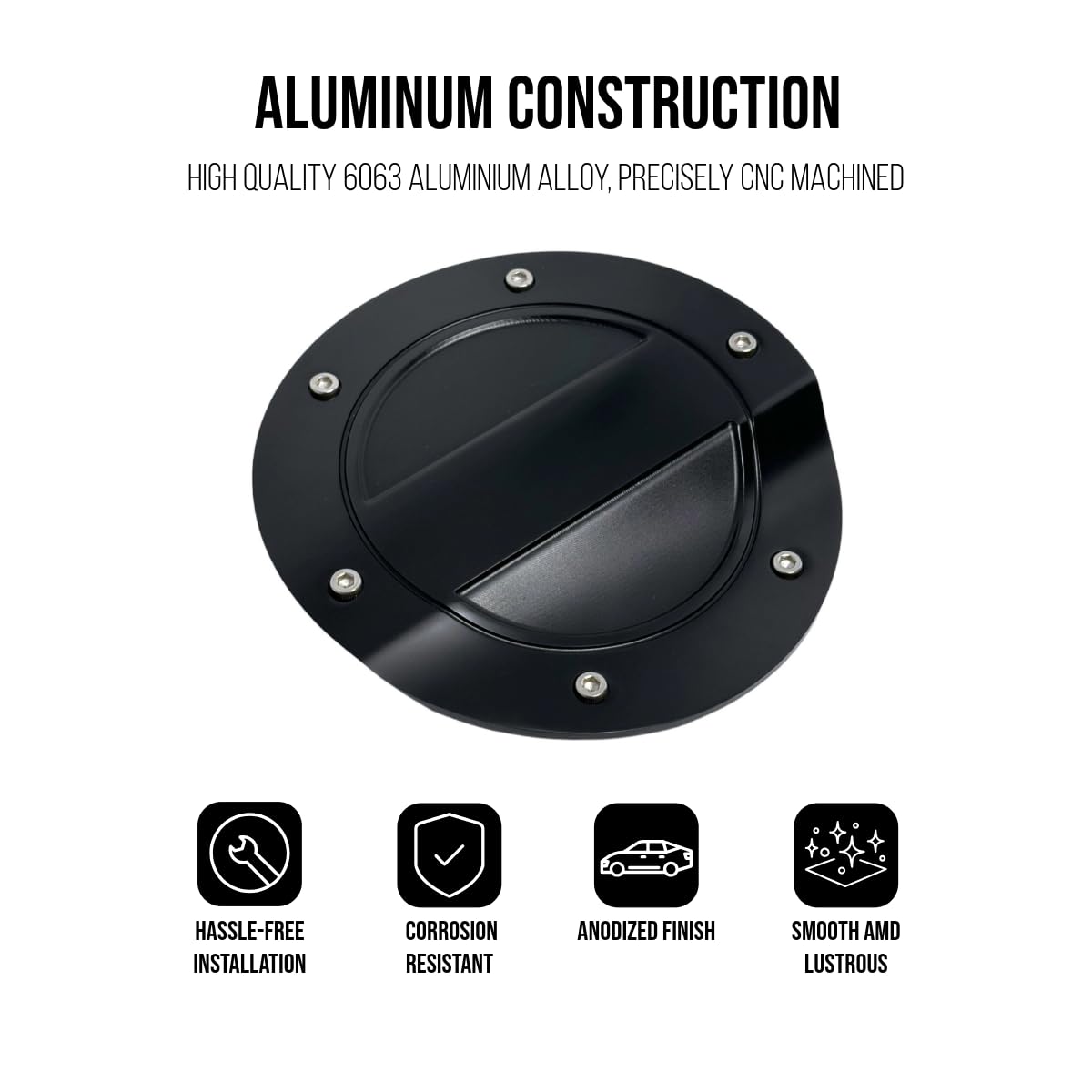 JSD Billet Aluminum Fuel Door for Ford Mustang 2015-2023, Black Anodized