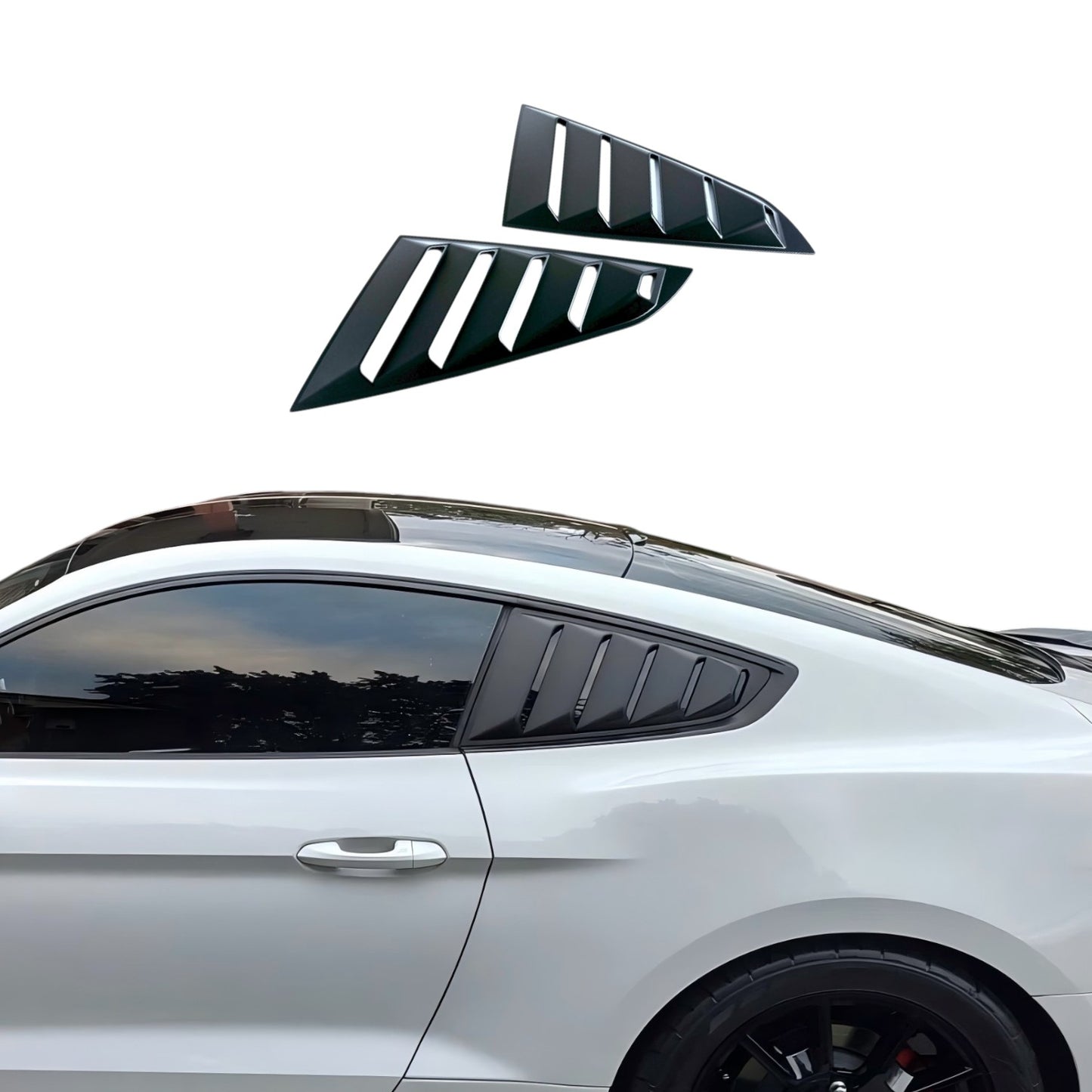 JSD Vintage Quarter Window Louvers for 15-23 Mustang Fastback; Matte Black