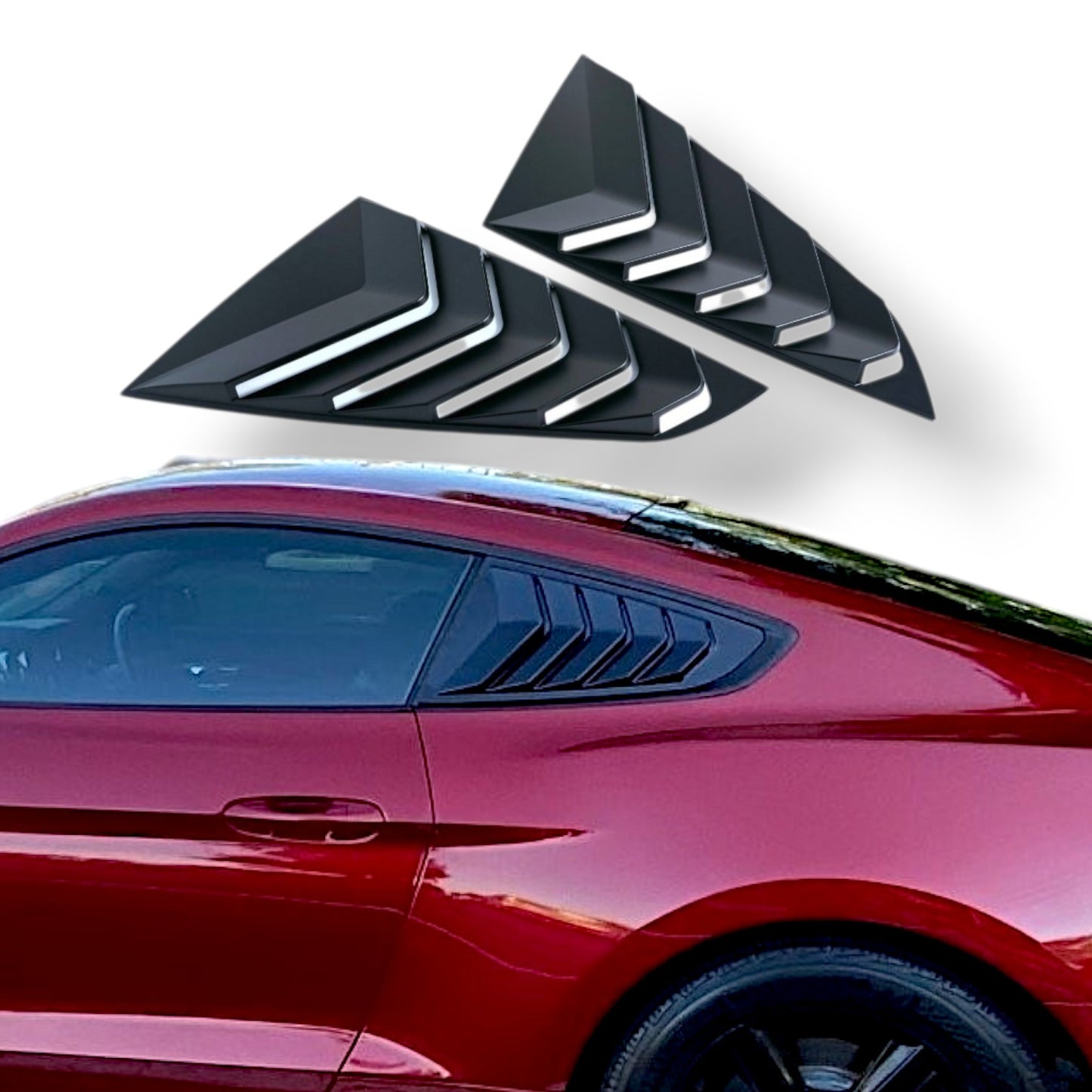 JSD Sport Quarter Window Louvers for 15-23 Mustang Fastback; Matte Black