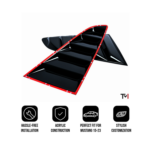 JSD Acrylic Quarter Window Louvers for Mustang 2015-2023 Fastback, Gloss Black