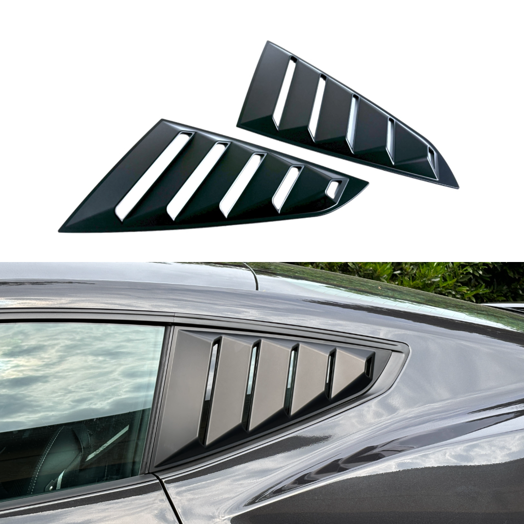 Vintage Quarter Window Louvers for 2024+ Mustang Fastback by JSD, Matte Black
