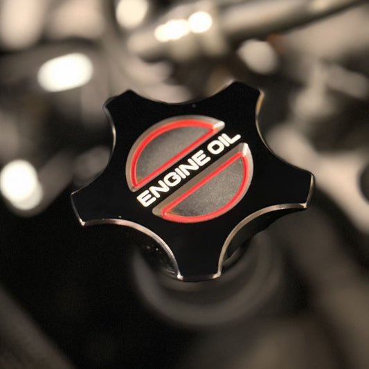 JSD Space Billet Aluminum Engine Oil Filler Cap Cover for Ford Mustang 2018+ GT; Dark Horse,2020-2022 Mustang GT500, Anodized Black