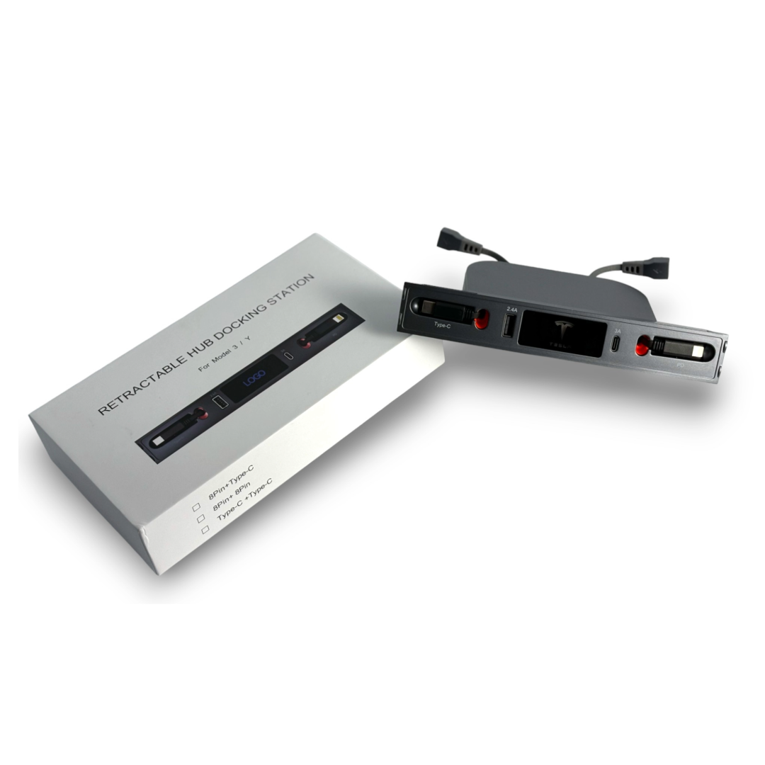 JSD Space Retractable Hub Docking Station for Tesla Model Y/ Model 3 2021, 2022, Type-C, USB, Lightning.