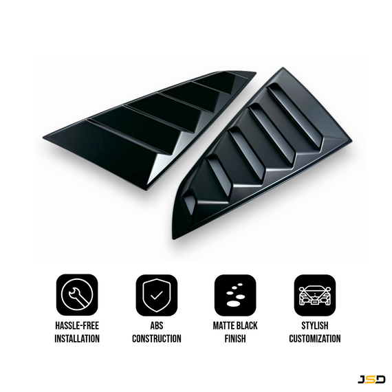 JSD Vintage Quarter Window Louvers for 15-23 Mustang Fastback; Matte Black