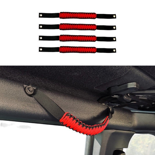 JSD Roll Bar Grab Handles Paracord Grip Handle for Ford Bronco 2021 2022 2023 2024 2025 2&4 Door, 4Pack, Black with Red