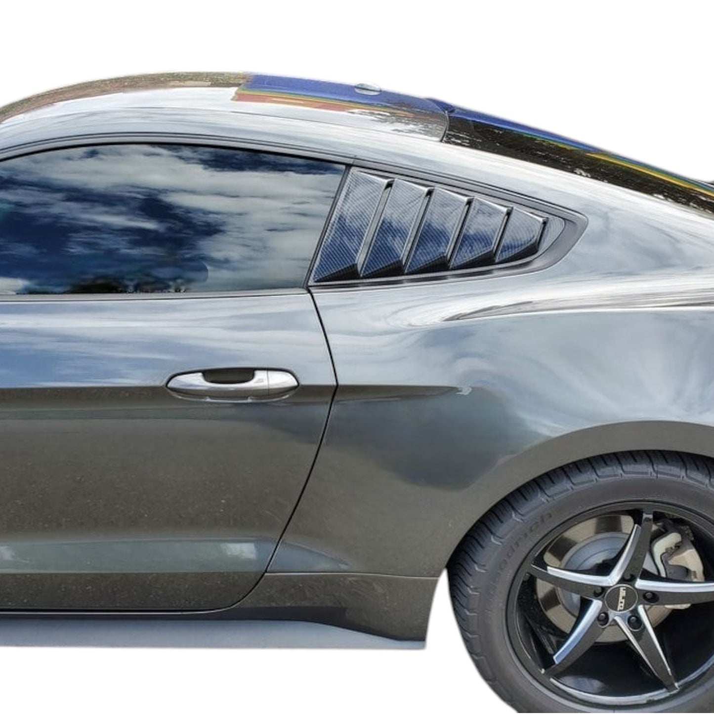 JSD Vintage Quarter Window Louvers for 15-23 Mustang Fastback; Carbon Fiber Print