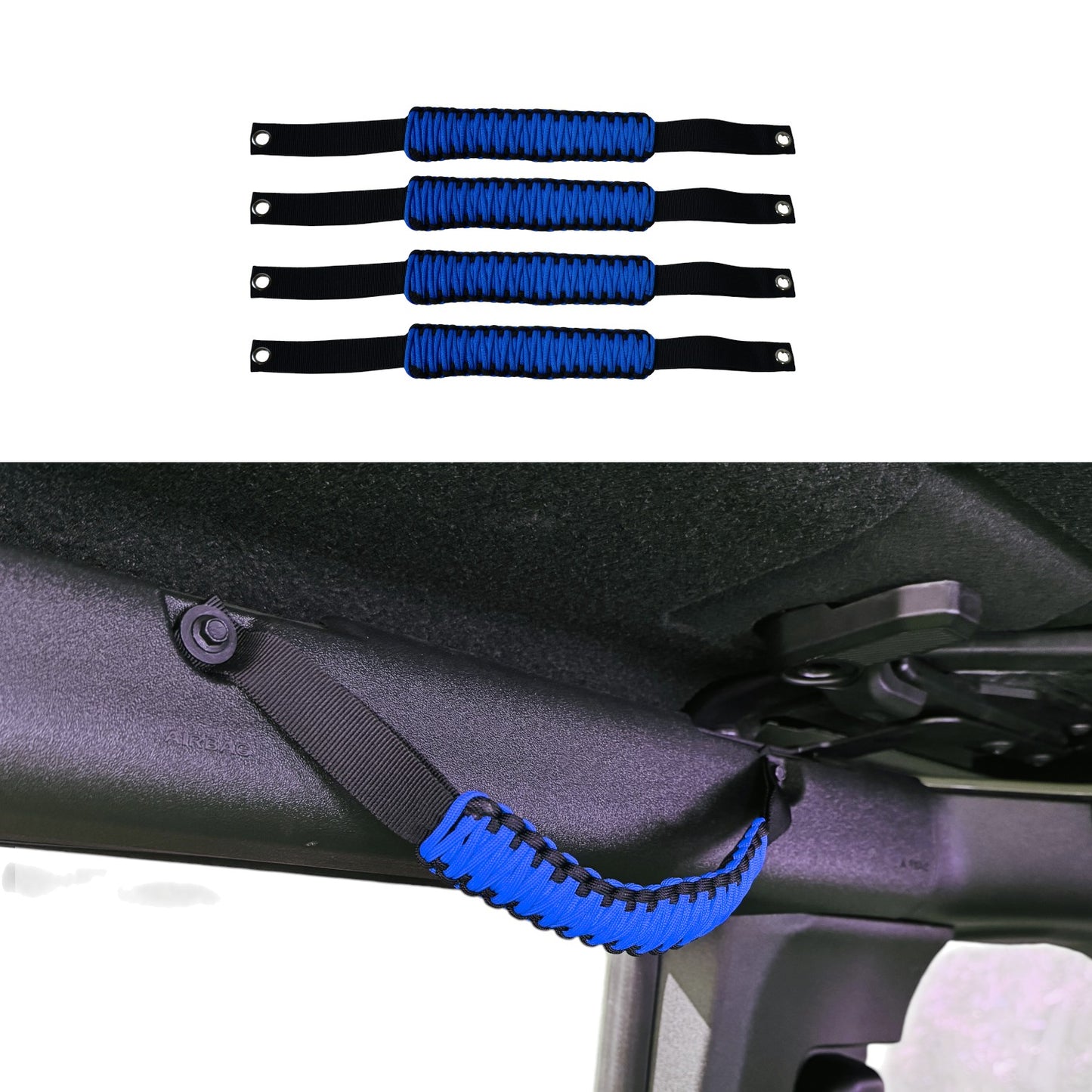 JSD Roll Bar Grab Handles Paracord Grip Handle for Ford Bronco 2021 2022 2023 2024 2025 2&4 Door, 4Pack, Black with Red