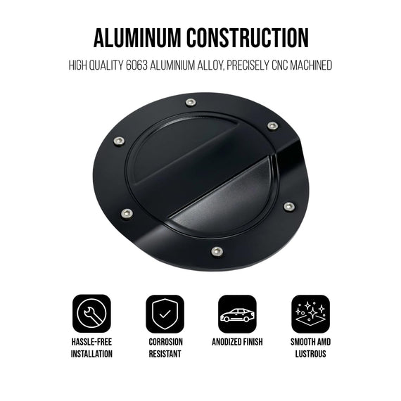 JSD Billet Aluminum Fuel Door for Ford Mustang 2015-2023, Black Anodized