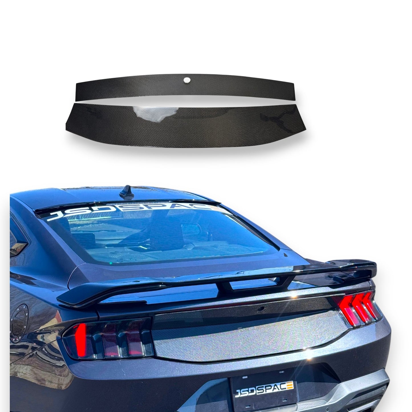 JSD Real Gloss Carbon Fiber 2-Piece Decklid Panel for 2024-2025 Ford Mustang