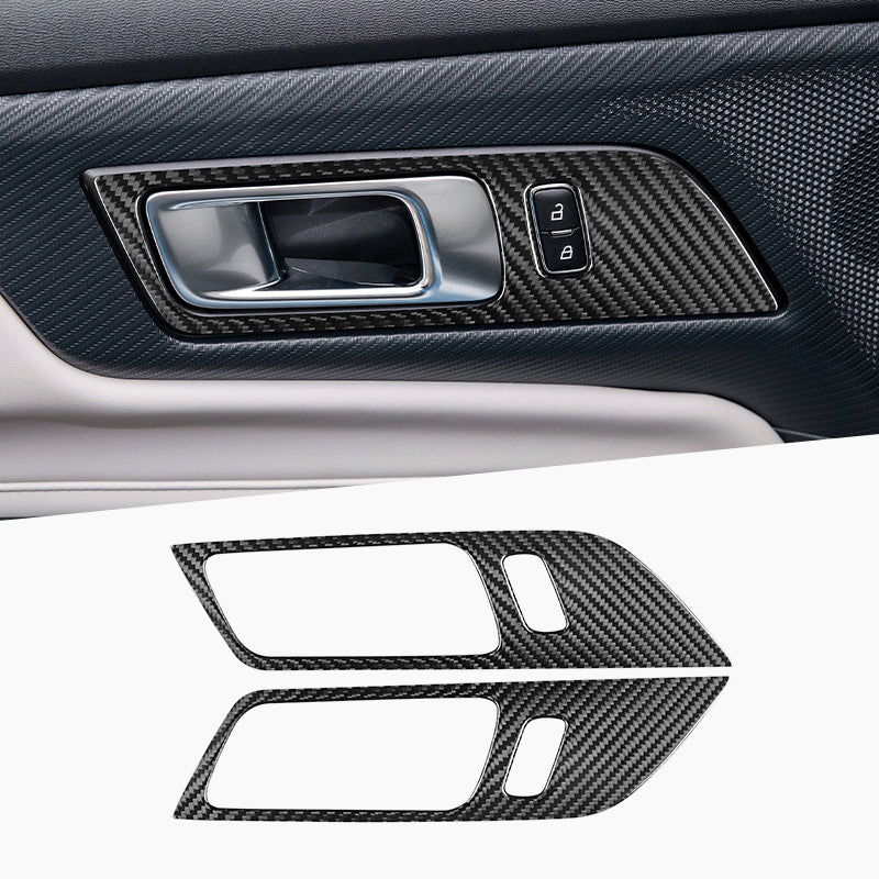 JSD Dry Carbon Fiber Inside Door Handle Panel Covers for Mustang 2024-2025，Gloss