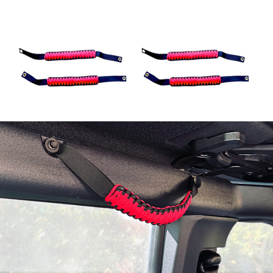 JSD Roll Bar Grab Handles Paracord Grip Handle for Ford Bronco 2021 2022 2023 2024 2025 2&4 Door, 4Pack, Black with Red