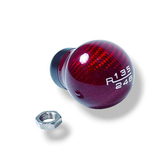 JSD 6-Speed Shift Knob; Real Red Carbon Fiber (Fits 15+ Mustang GT, Dark Horse)