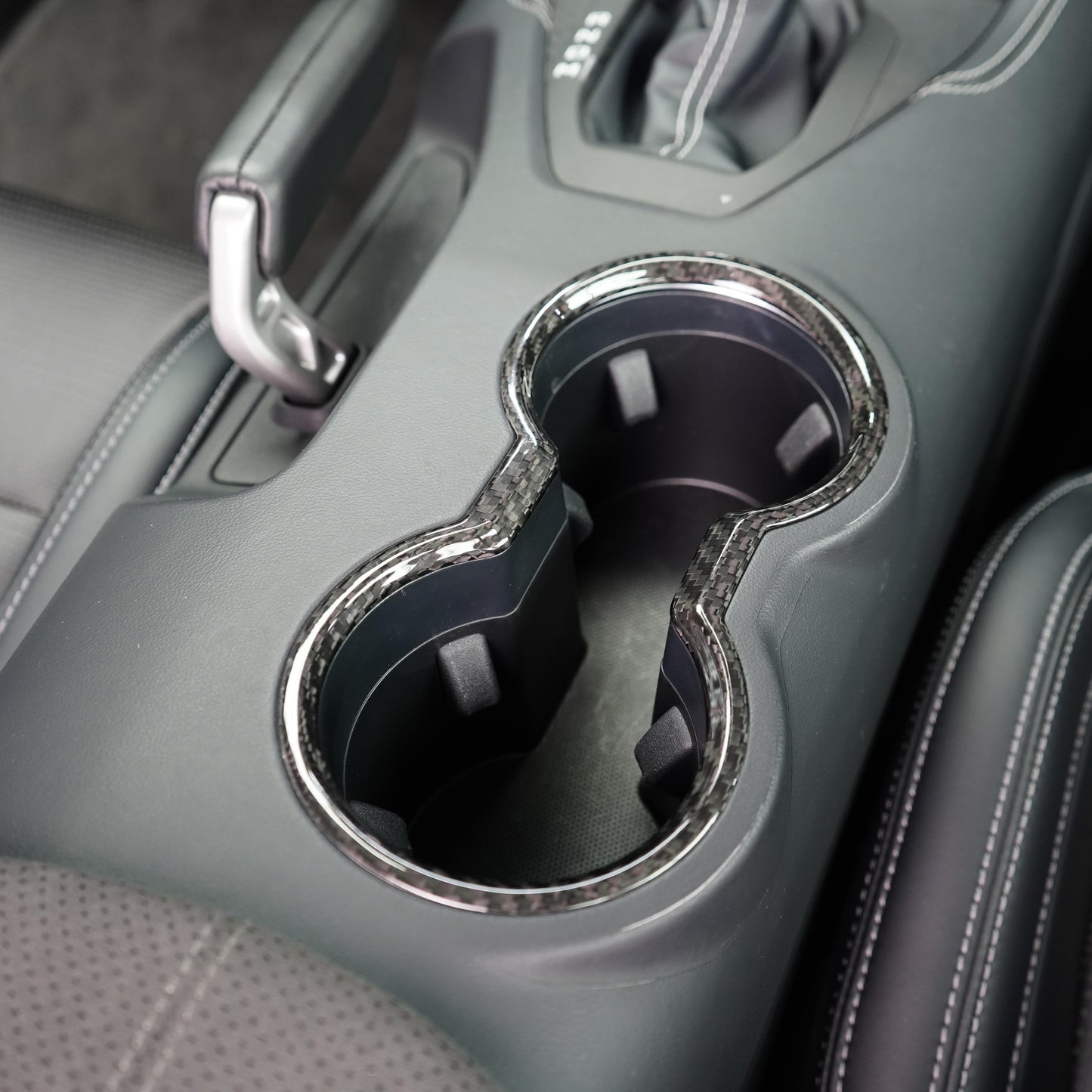 JSD Dry Carbon Fiber Cup Holder Trim Cover for 2024 2025 Mustang