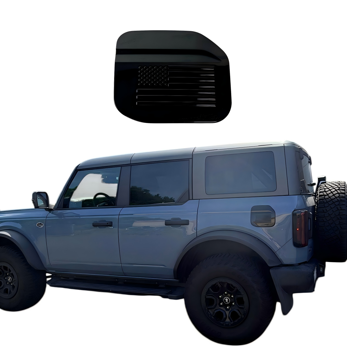 JSD Space USA Flag Style Fuel Door Cover Gas Tank Door Trim fits Ford Bronco Accessories 2021+, Gloss Black