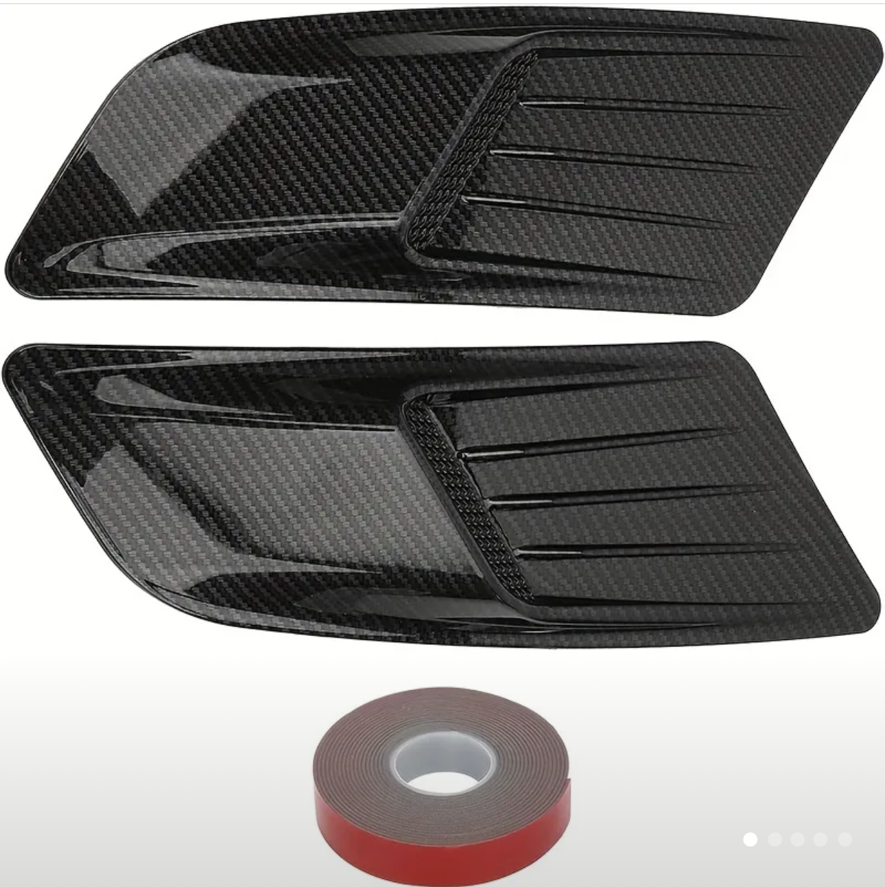 Hood Vent Scoop Covers; Carbon Fiber Style (15-17 Mustang)
