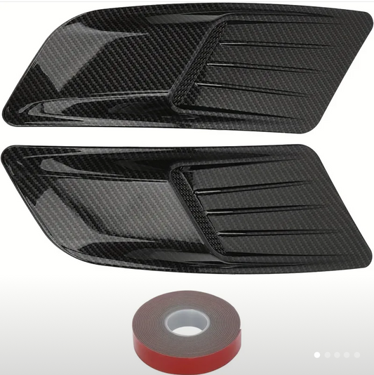 Hood Vent Scoop Covers; Carbon Fiber Style (15-17 Mustang)
