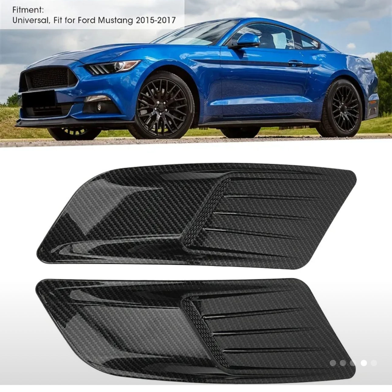 Hood Vent Scoop Covers; Carbon Fiber Style (15-17 Mustang)