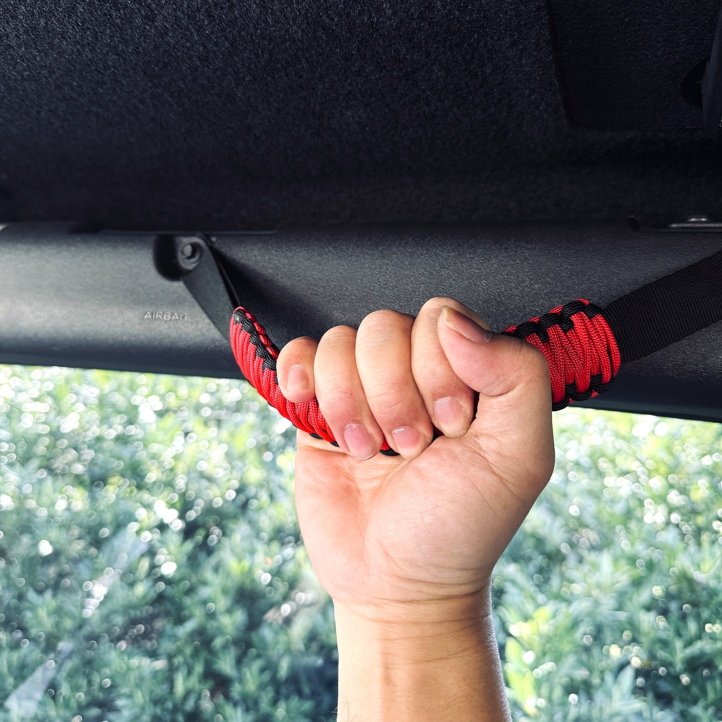 JSD Roll Bar Grab Handles Paracord Grip Handle for Ford Bronco 2021 2022 2023 2024 2025 2&4 Door, 4Pack, Black with Red