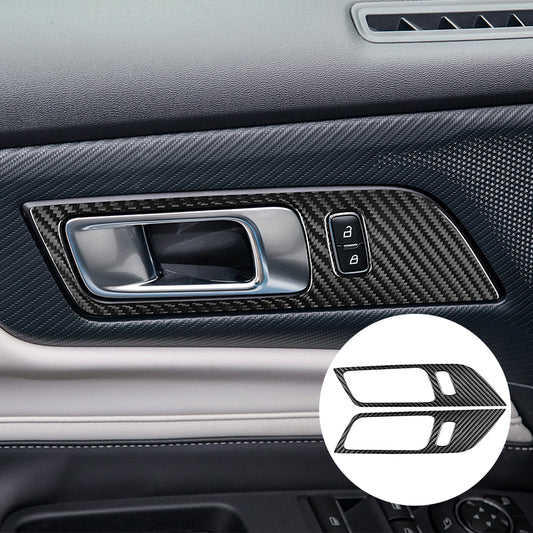 JSD Dry Carbon Fiber Inside Door Handle Panel Covers for Mustang 2024-2025，Gloss