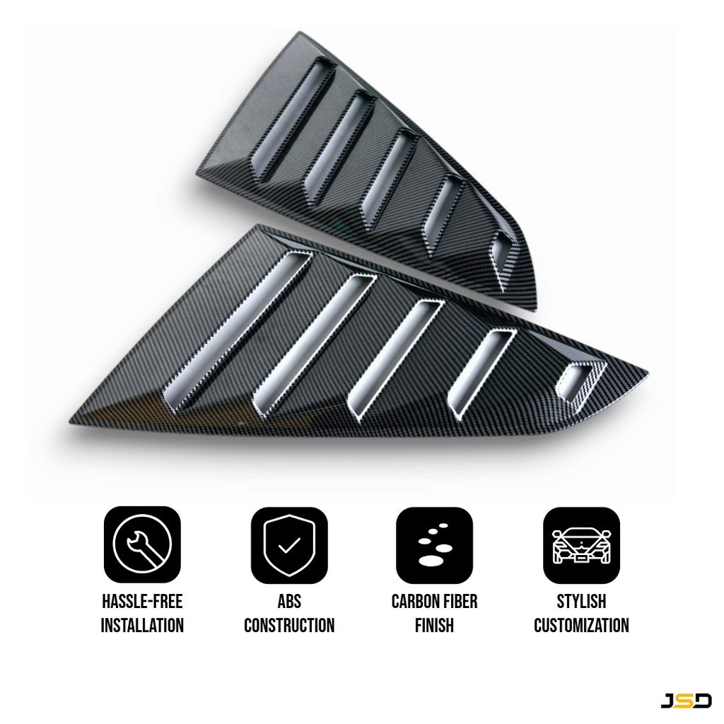 Vintage Quarter Window Louvers for 2024+ Mustang Fastback by JSD, Carbon Fiber Look