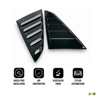 JSD Vintage Quarter Window Louvers for 2015-2023 Mustang Fastback; Gloss Black