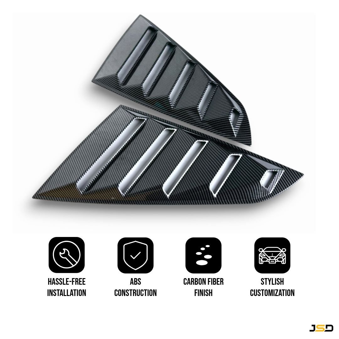 JSD Vintage Quarter Window Louvers for 15-23 Mustang Fastback; Carbon Fiber Print