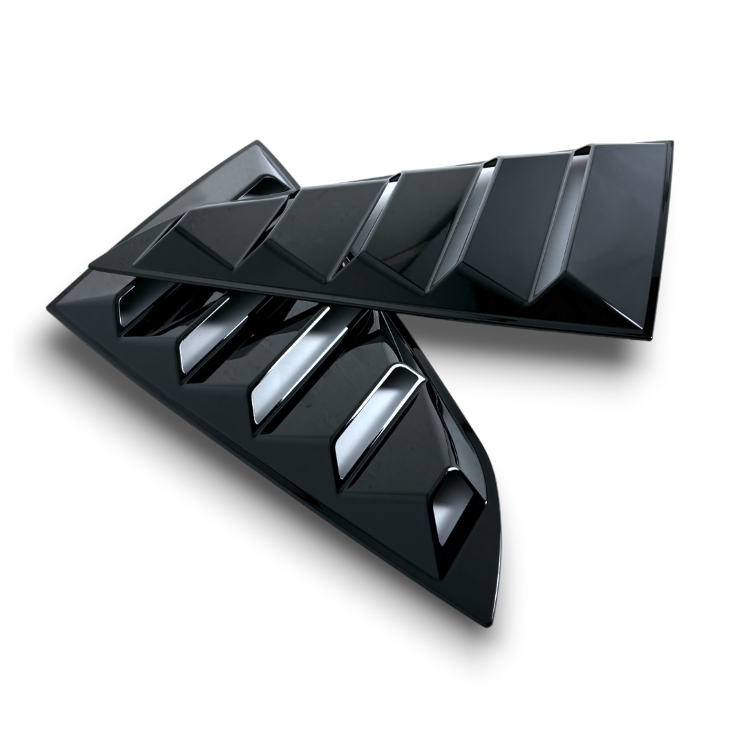 JSD Vintage Quarter Window Louvers for 2015-2023 Mustang Fastback; Gloss Black