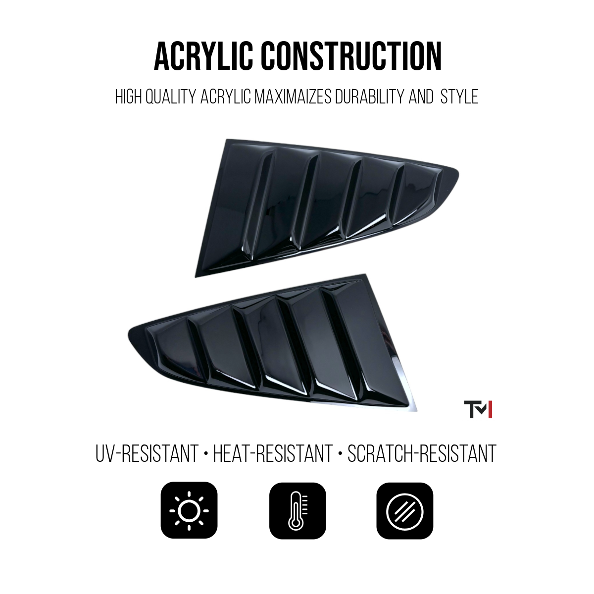 JSD Acrylic Quarter Window Louvers for Mustang 2015-2023 Fastback, Gloss Black