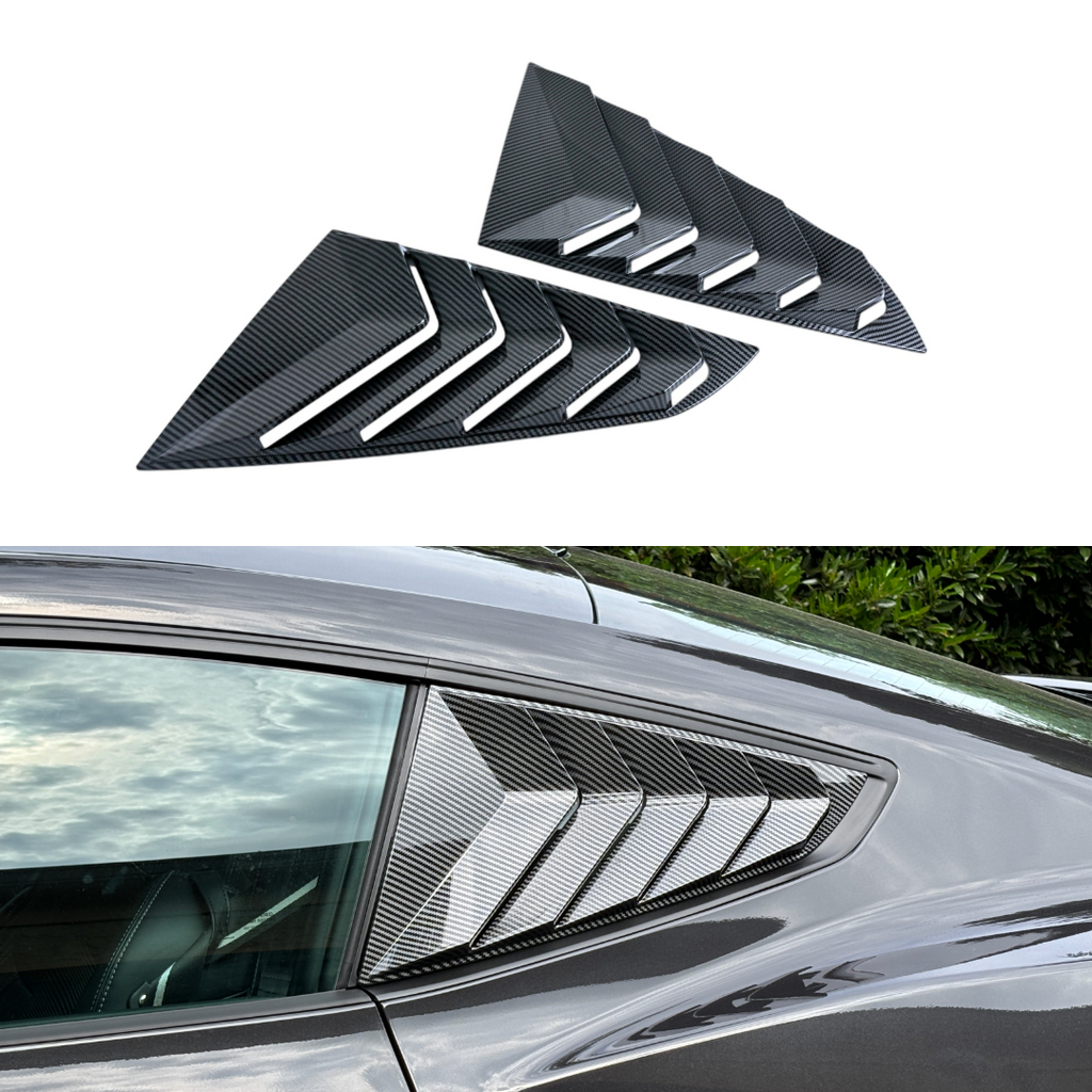 Sport Quarter Window Louvers for 2024+ Mustang Fastback by JSD, Carbon Fiber Look