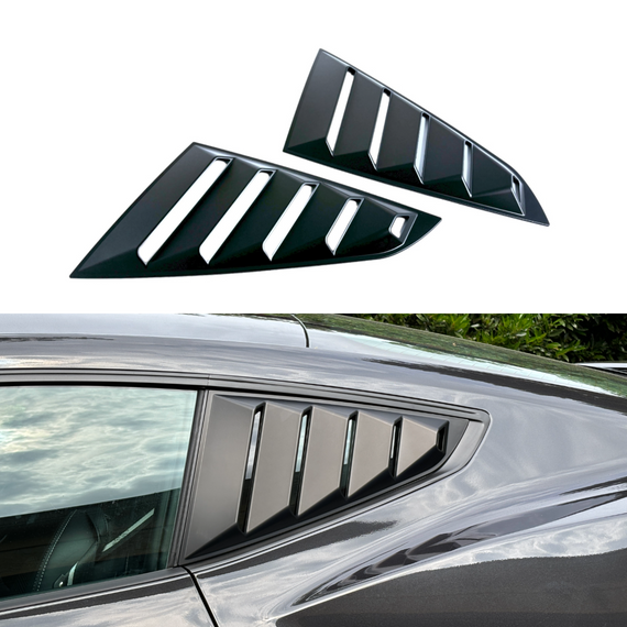 Vintage Quarter Window Louvers for 2024+ Mustang Fastback by JSD, Matte Black