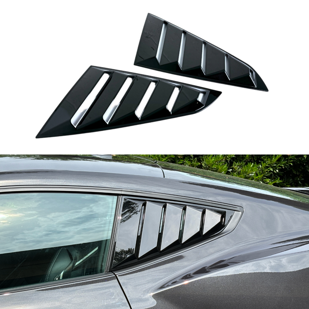 Vintage Quarter Window Louvers for 2024+ Mustang Fastback by JSD, Gloss Black